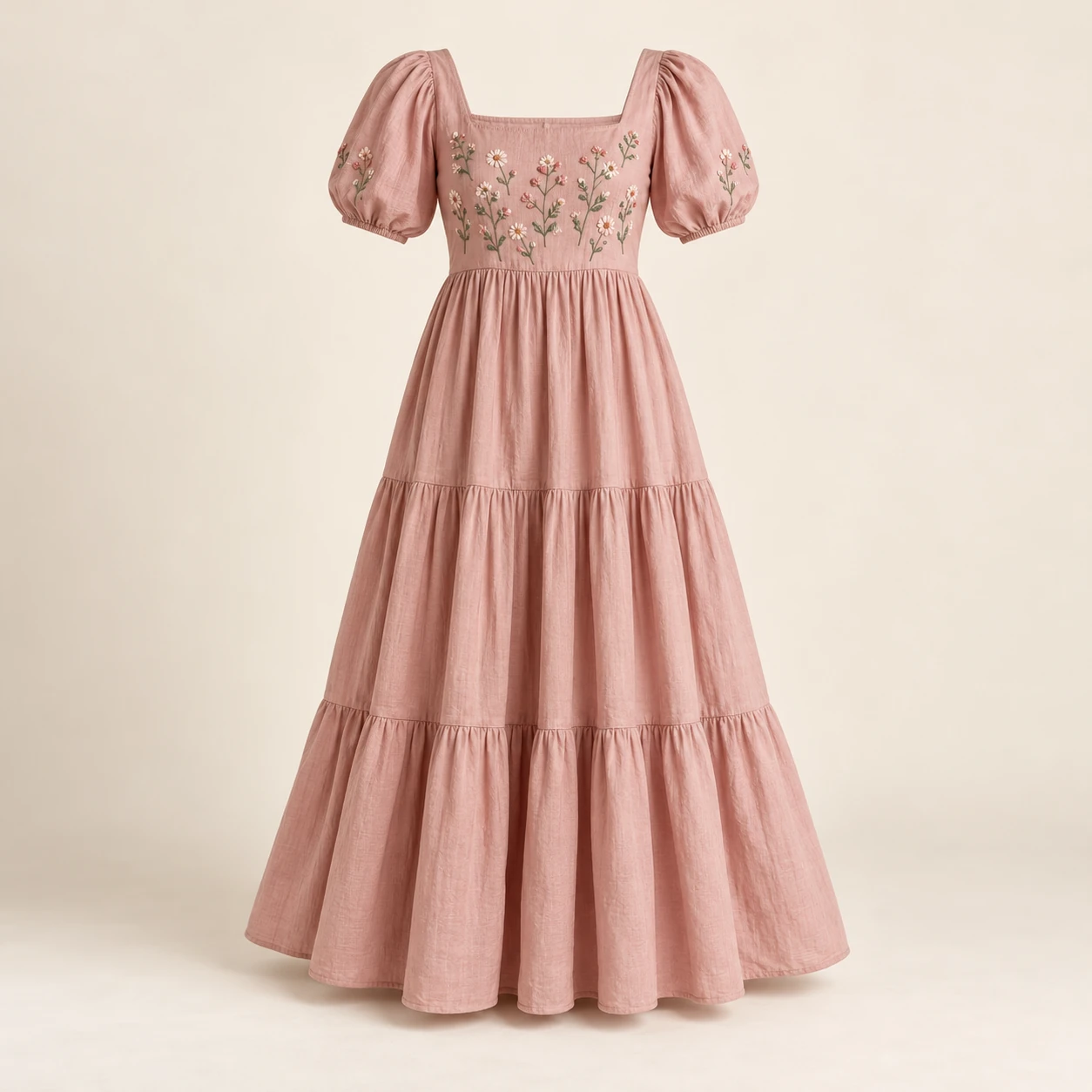 Garden Hush Dress, Dusty pink, small floral clusters across the chest
